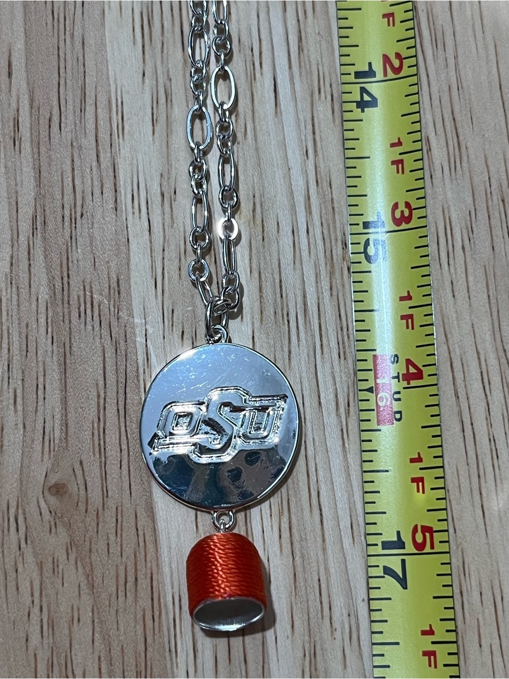 OSU Silver Pendant Necklace with Orange Charm